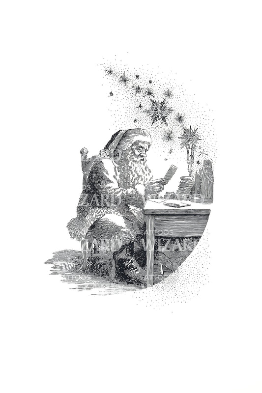 Christmas Elf Toy Workshop Tattoo Illustration