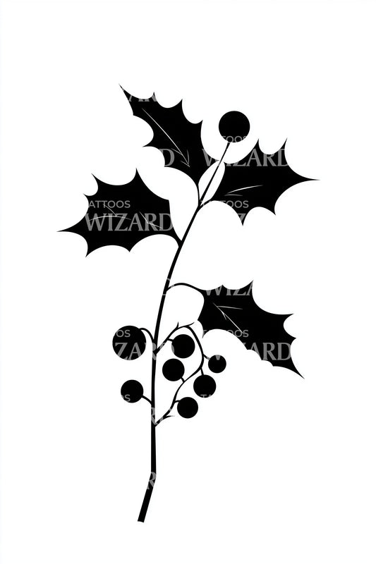 Christmas Holly Branch Tattoo Design