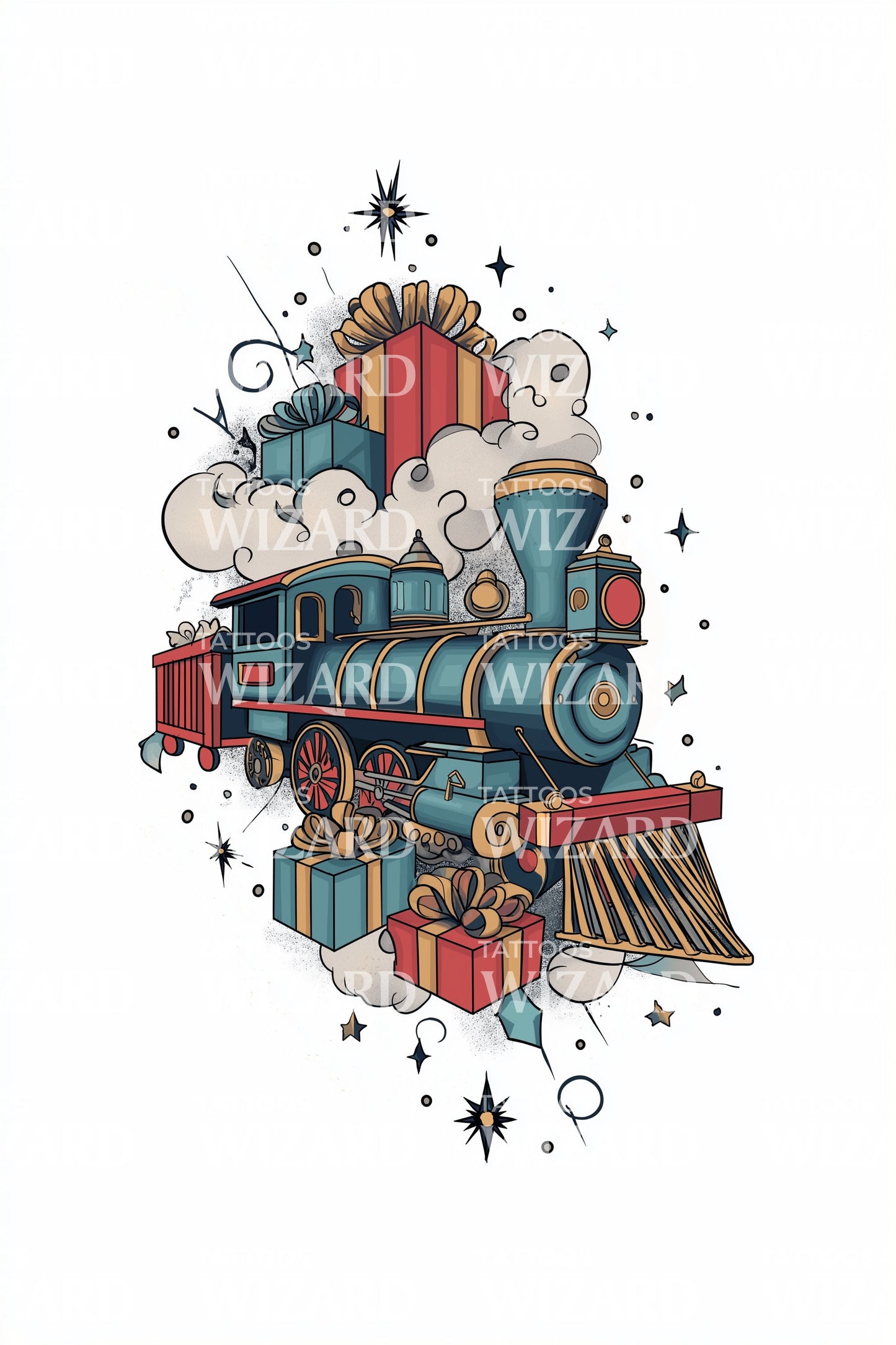 Christmas Train with Presents Tattoo Design