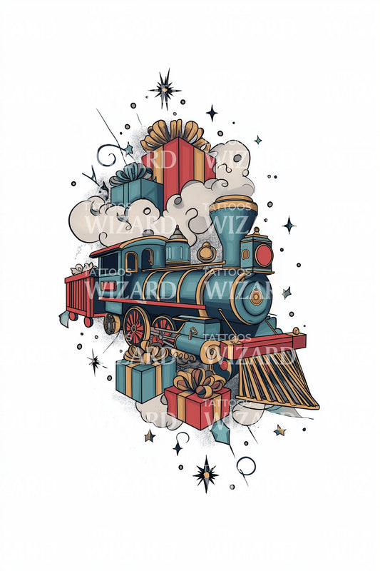 Christmas Train with Presents Tattoo Design