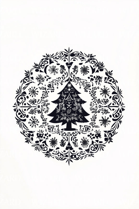 Christmas Tree Mandala Tattoo Design