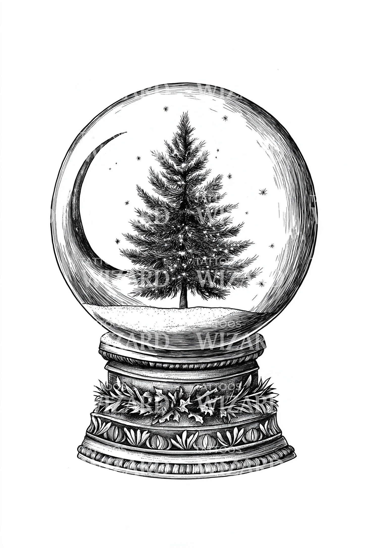 Christmas Tree Snow Globe Tattoo Illustration