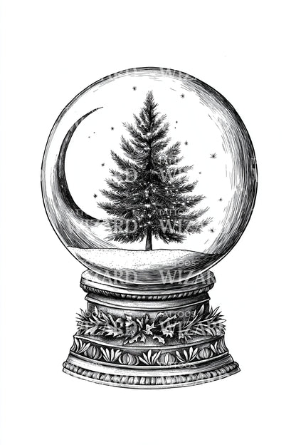 Christmas Tree Snow Globe Tattoo Illustration