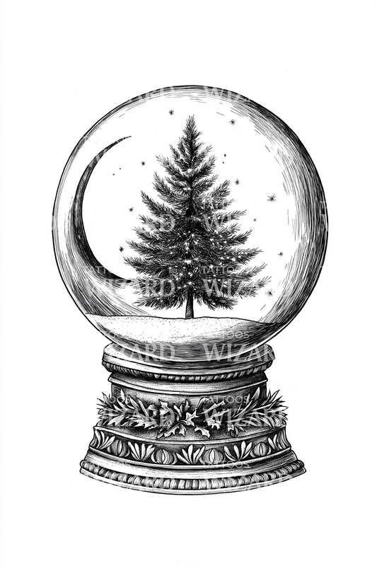 Christmas Tree Snow Globe Tattoo Illustration
