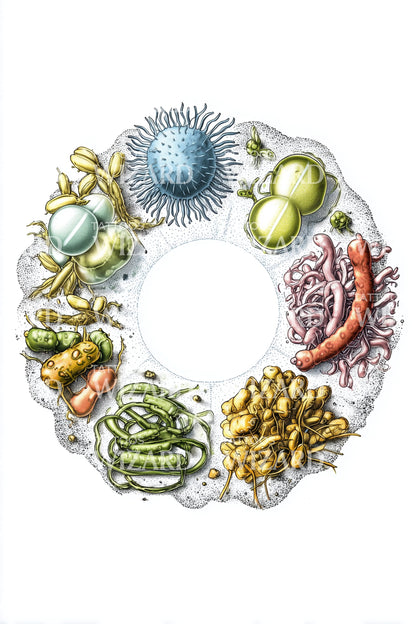 Chromatic Microbe Wreath Tattoo Illustration