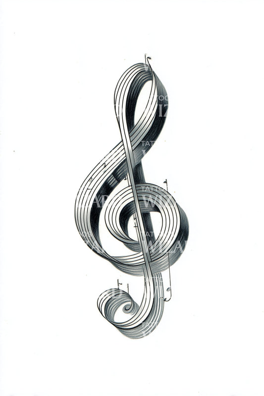 Chrome Treble Clef Tattoo Design