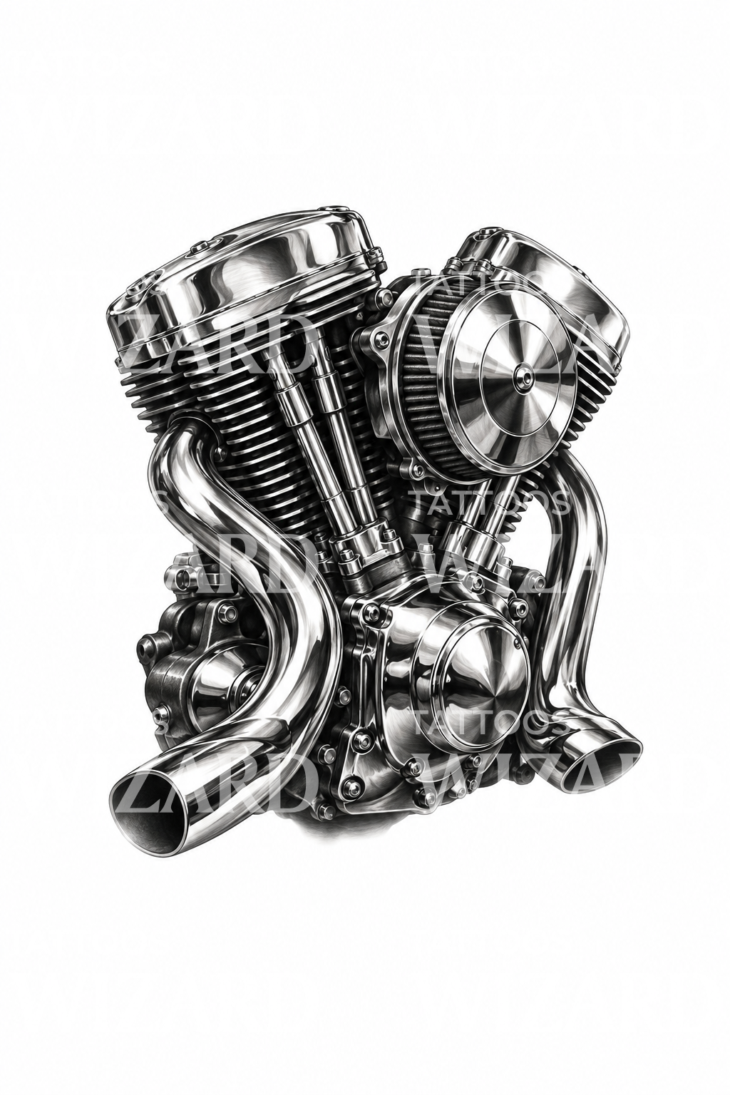 Chrome V Twin Engine Tattoo Design