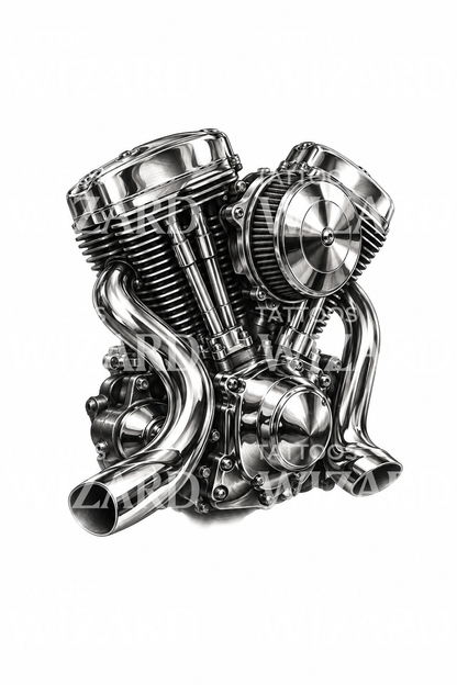 Chrome V Twin Engine Tattoo Design