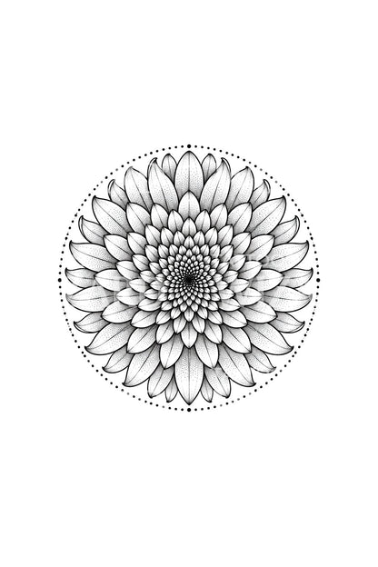 Krizantem Mandala Dotwork Dövme Tasarımı