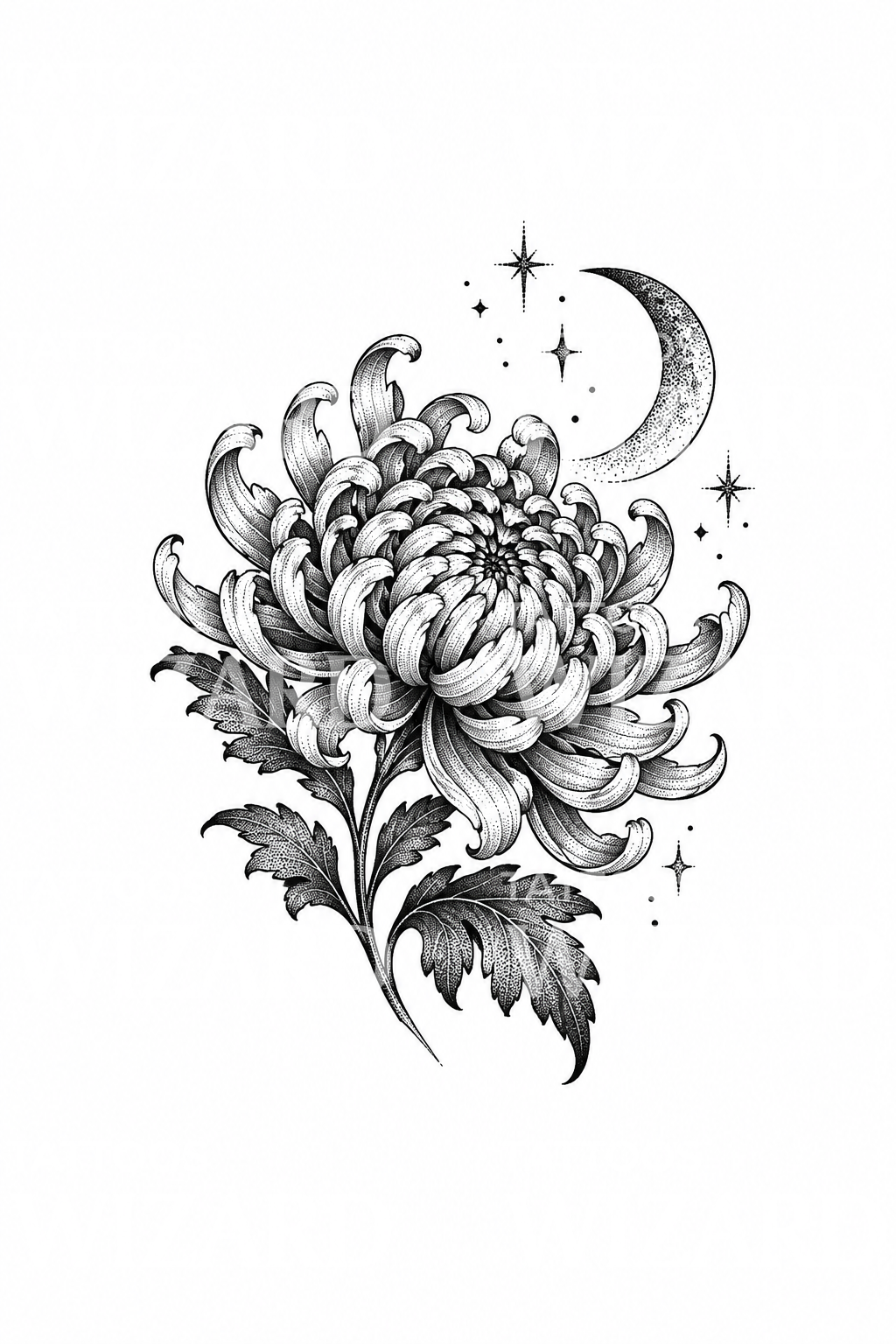 Tatueringsdesign med krysantemum, novemberblomman