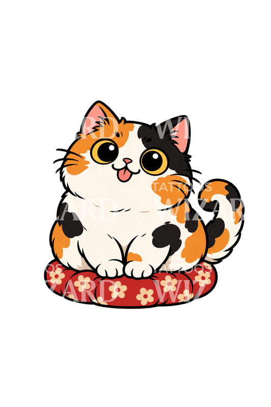 Tombul Calico Çizgi Kedi Dövme Tasarımı