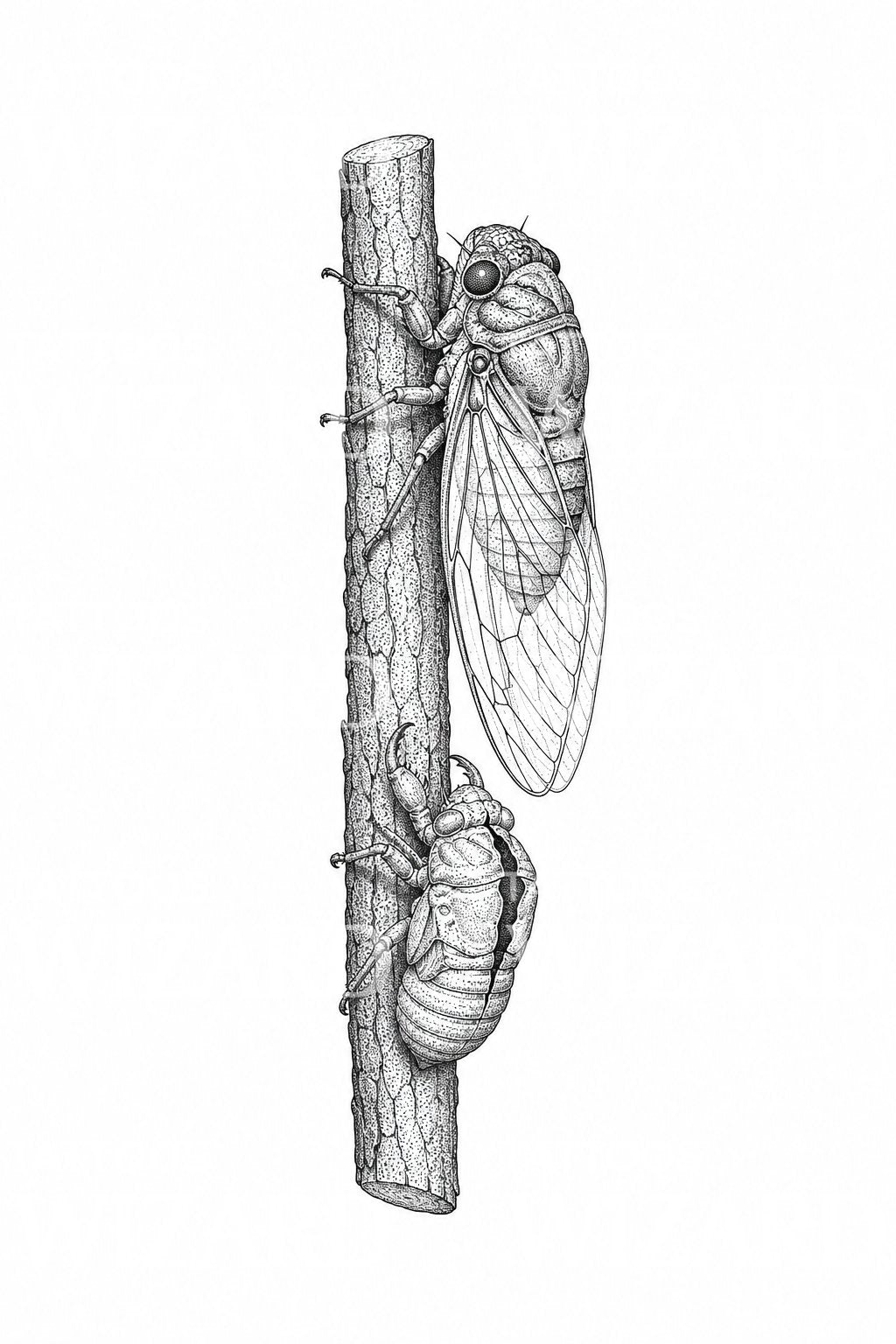 Cicada and Nymph Shell Tattoo Illustration