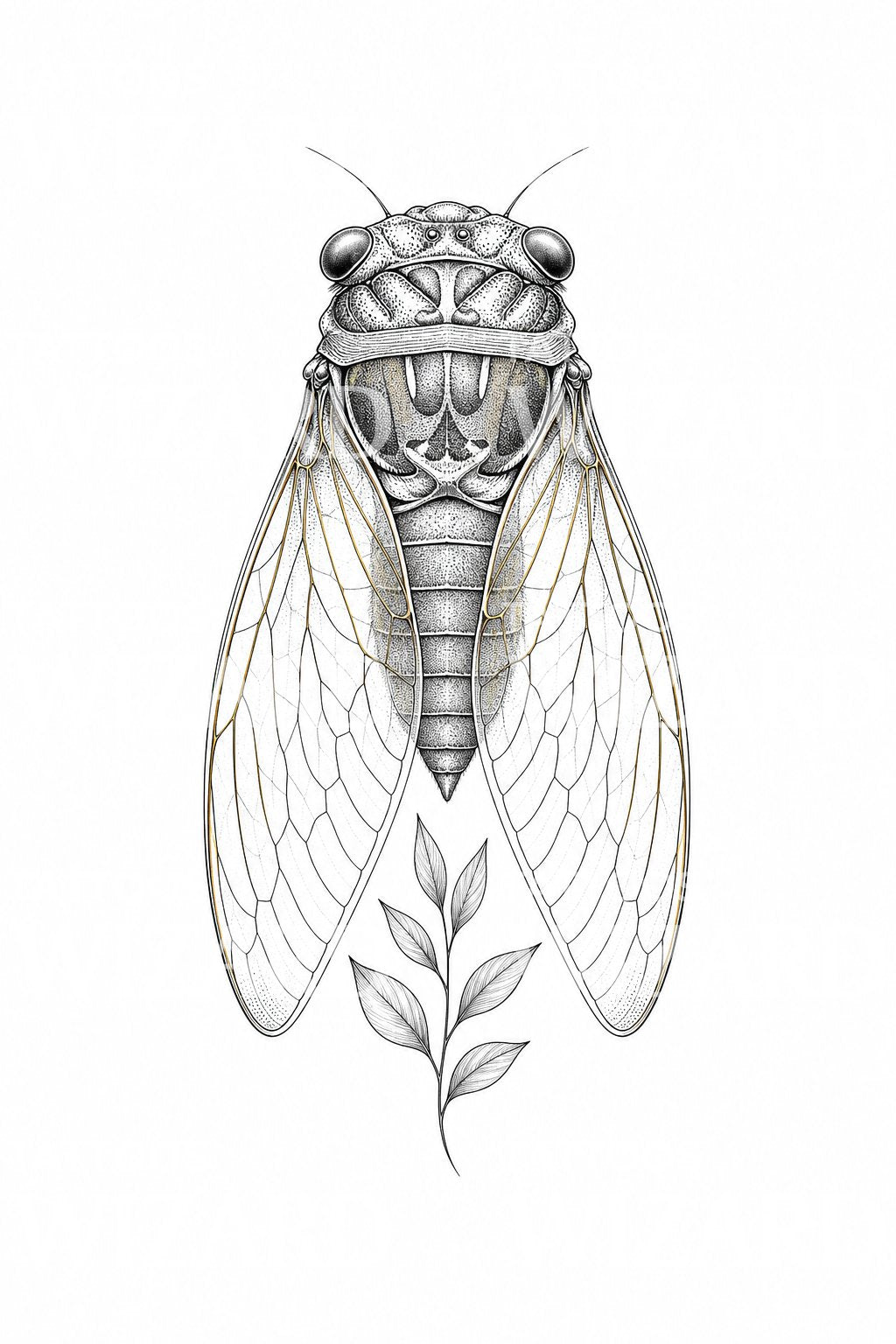 Cicada Fine Line Tattoo Design