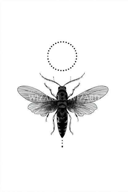 Cicada Lunar Symbol Tattoo Design