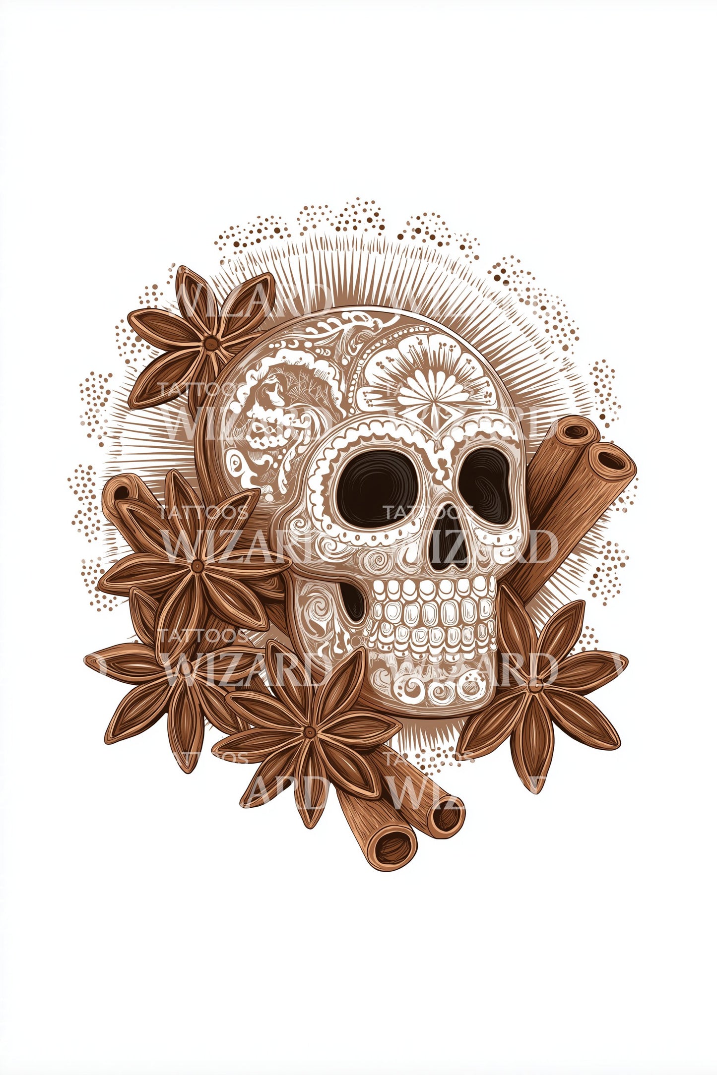 Cinnamon Spice Sugar Skull Tattoo Illustration