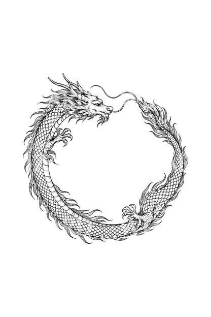Circle Coiled Dragon Fine Line Tattoo Design