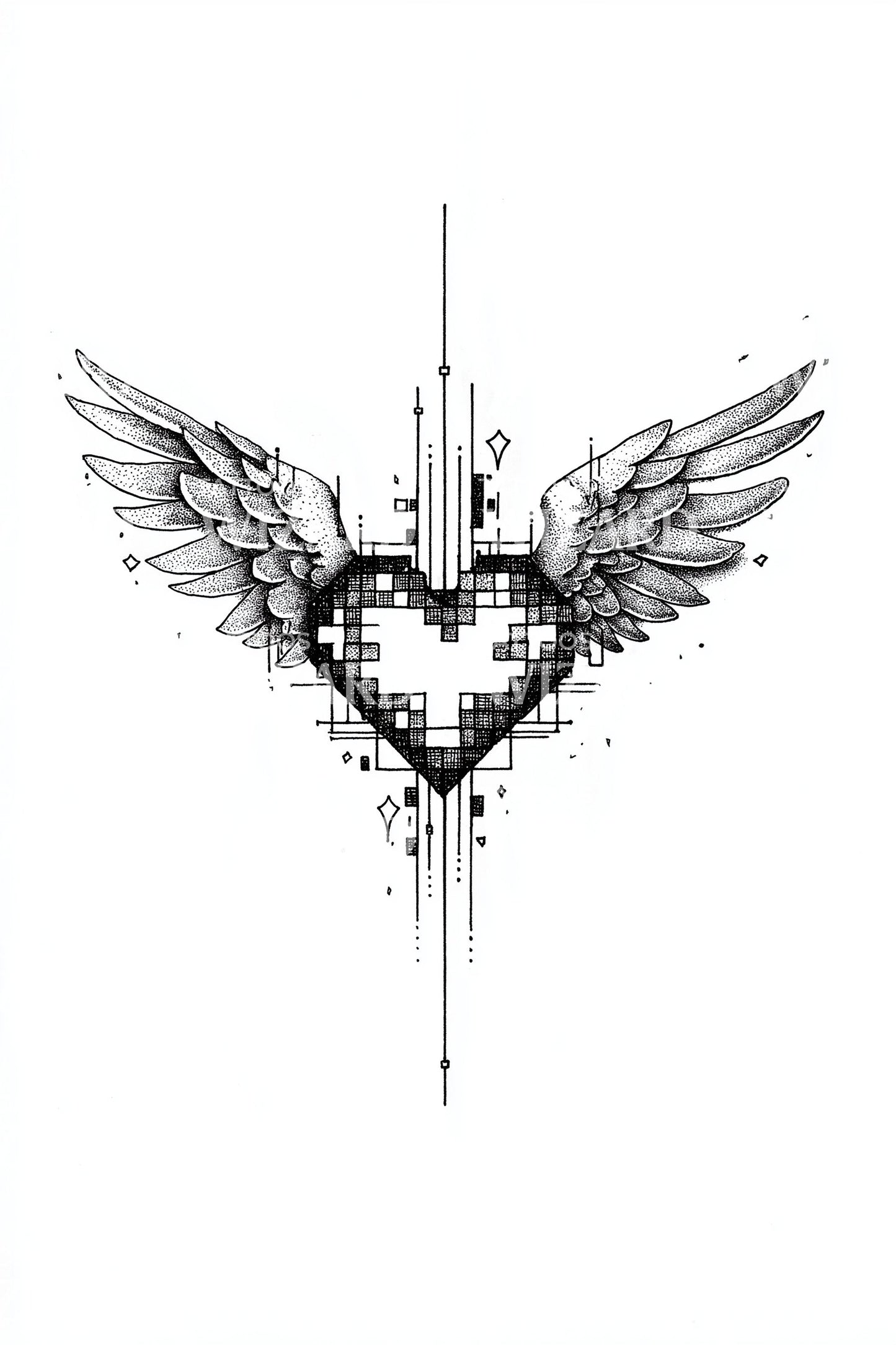 Circuit Heart With Wings Tattoo Design