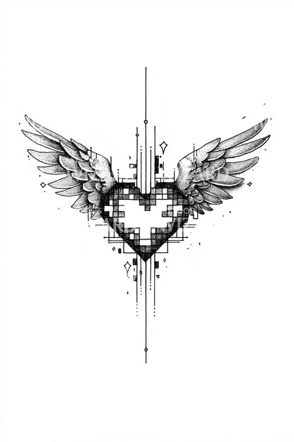 Circuit Heart With Wings Tattoo Design