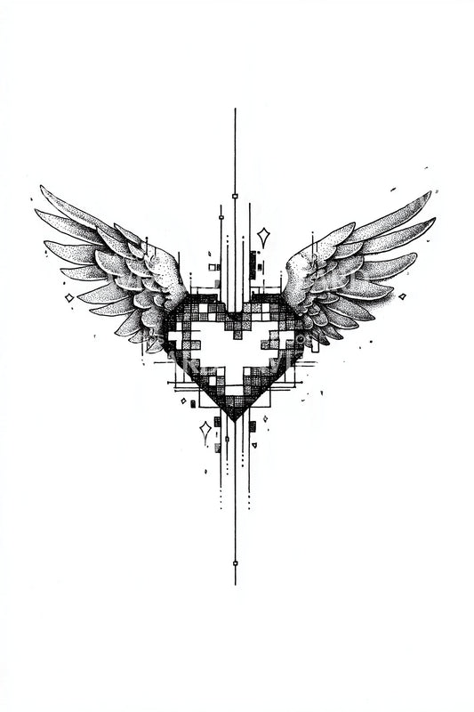 Circuit Heart With Wings Tattoo Design