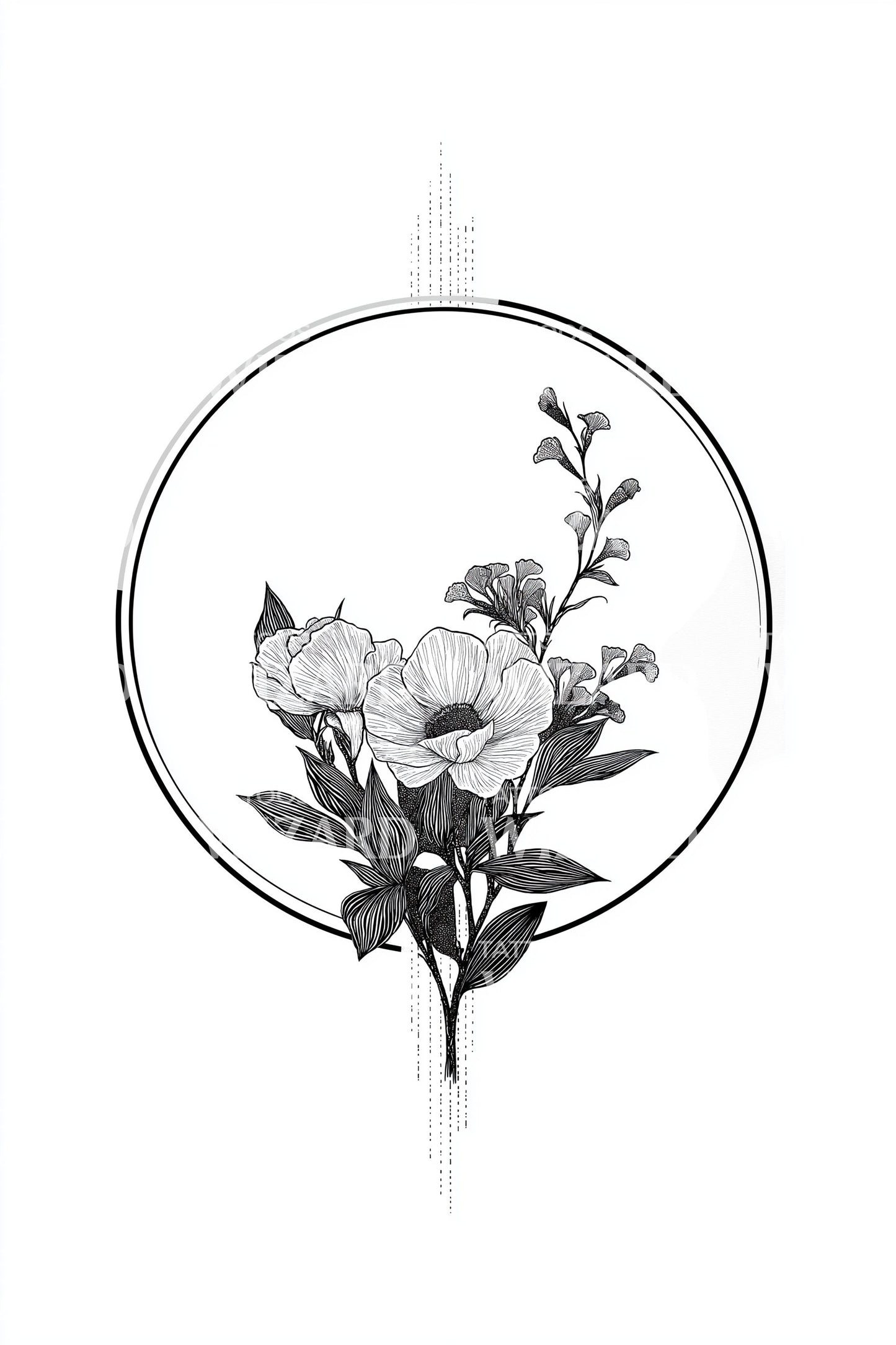 Circular Bouquet Tattoo Illustration