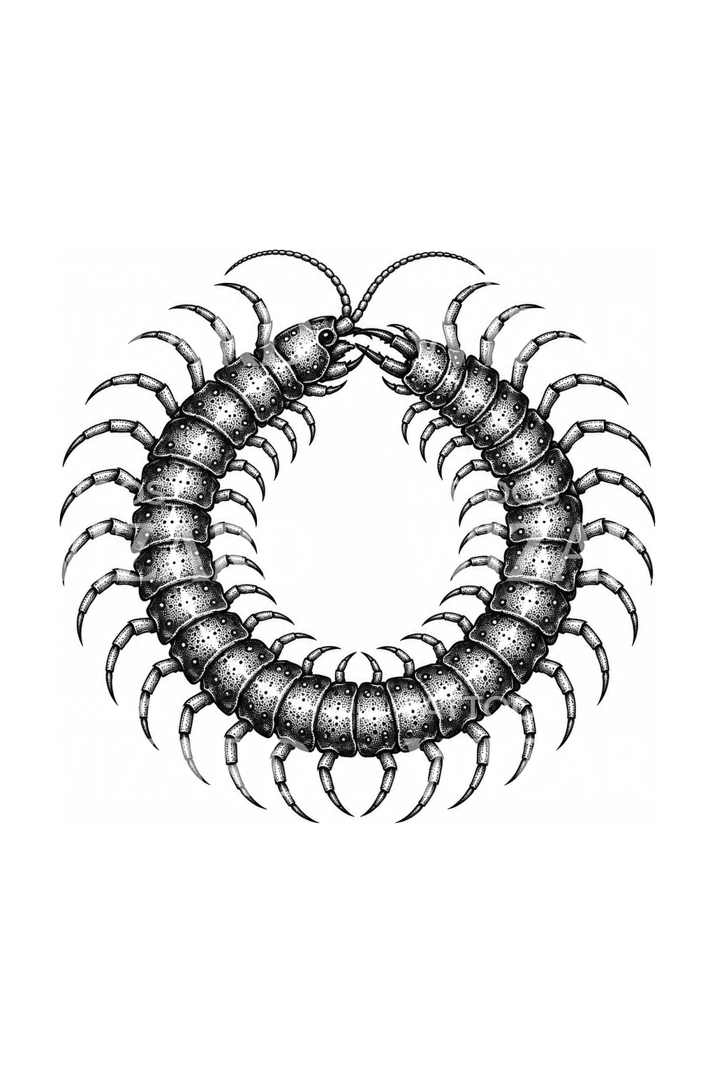 Kruhová ilustrace tetování stonožky Ouroboros
