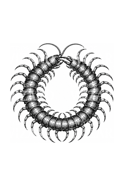 Kruhová ilustrace tetování stonožky Ouroboros