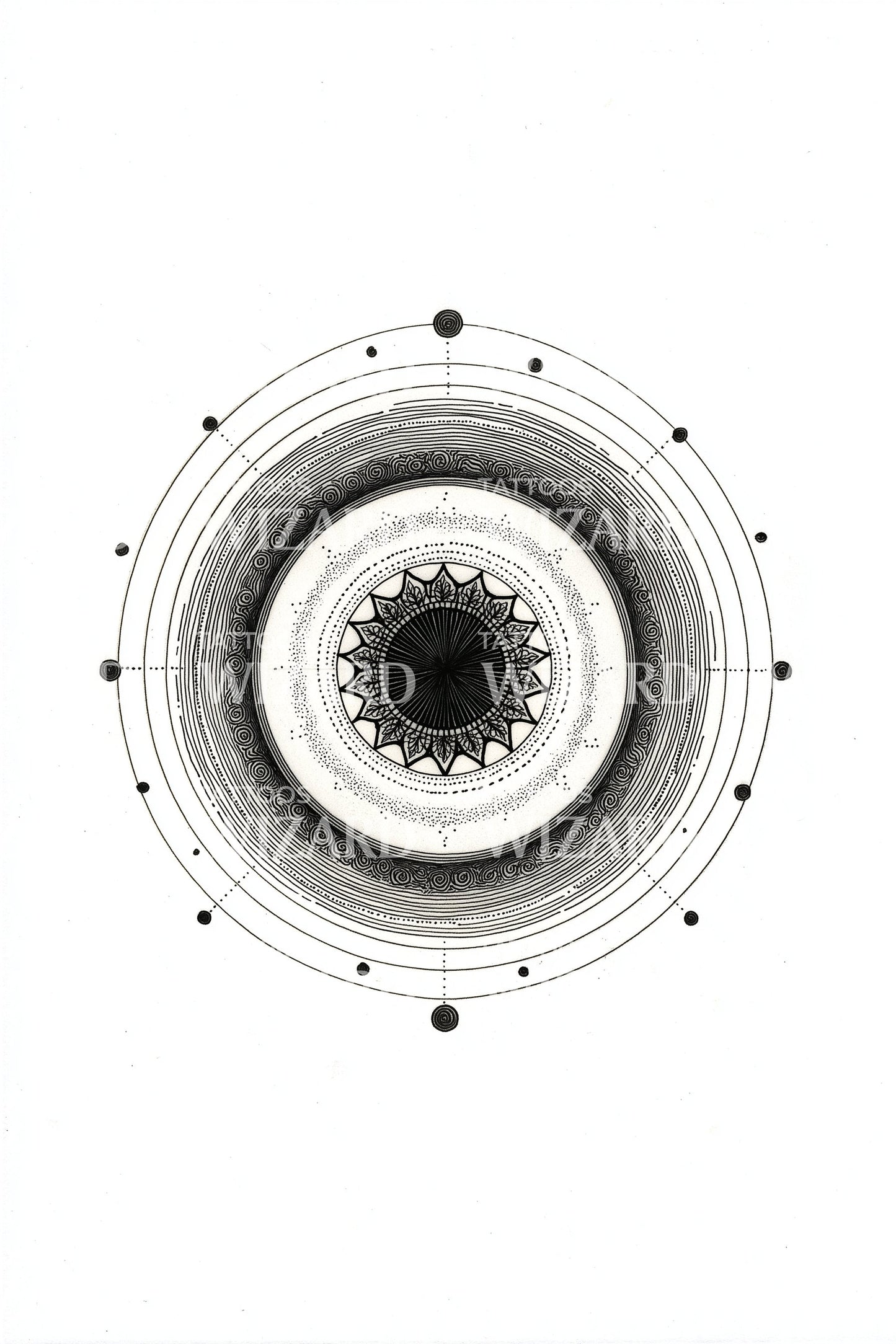 Circular Dot Mandala Orbit Tattoo Illustration