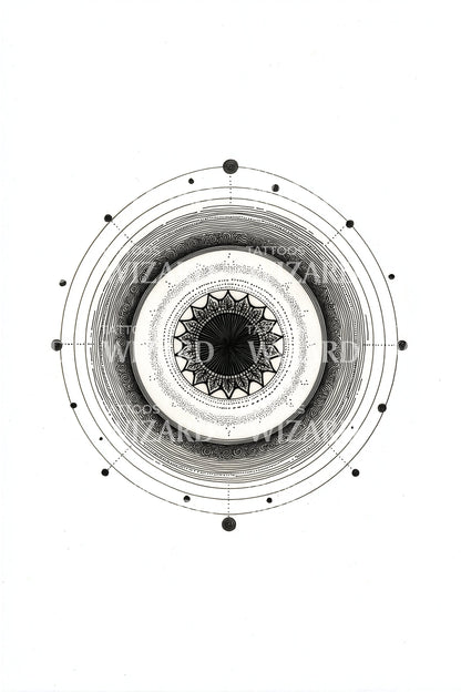 Circular Dot Mandala Orbit Tattoo Illustration