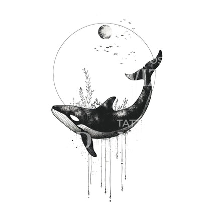 Circular Orca Tattoo Design