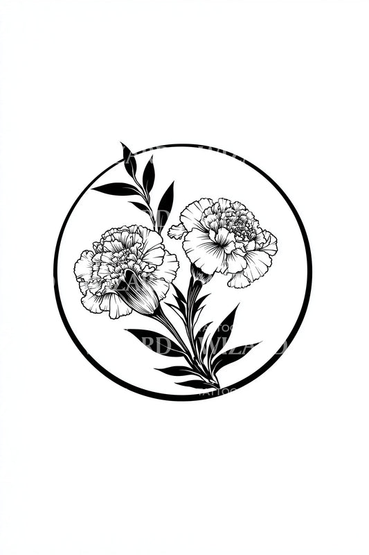 Rundes Pfingstrosen-Duo Tattoo-Design