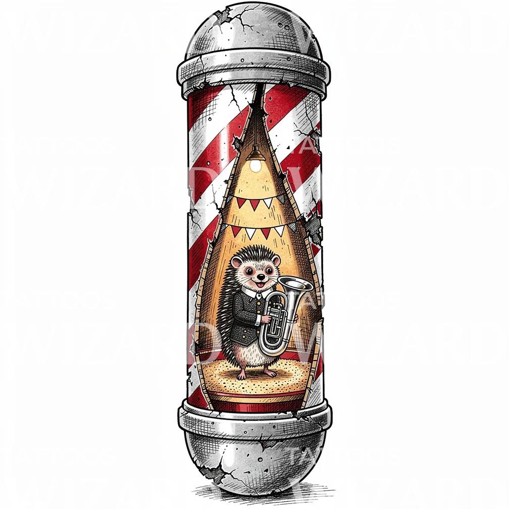 Cirkuspindsvin med Barberstang Tattoo-Design