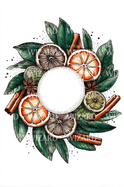 Citrus Spice Christmas Wreath Tattoo Design