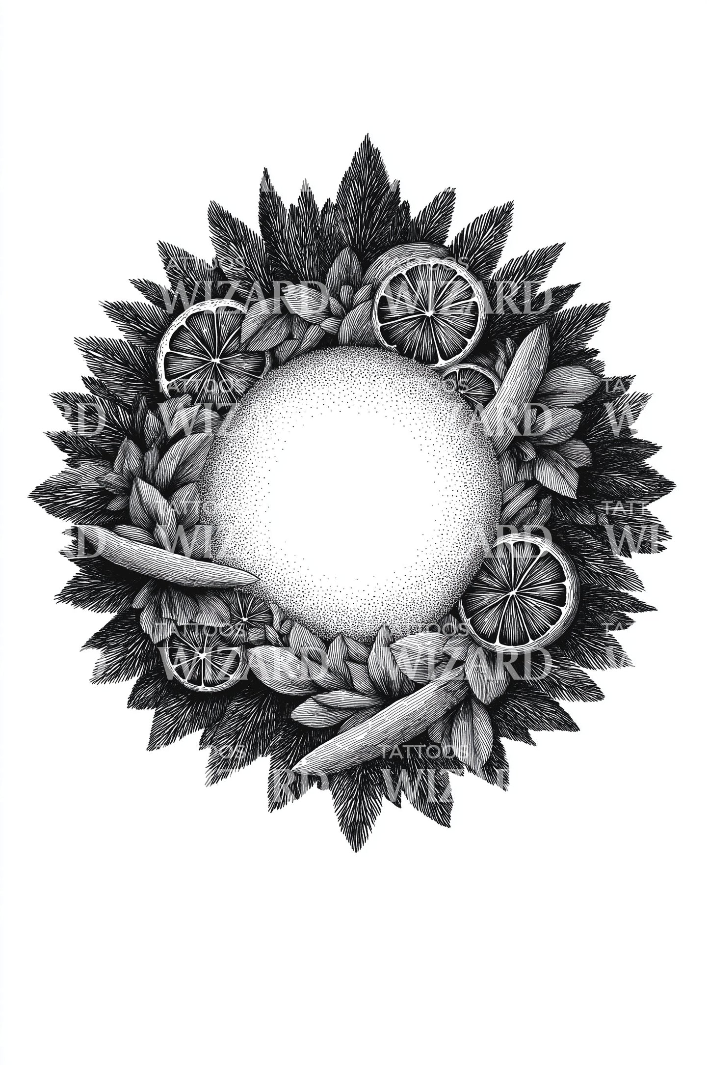 Citrus Winter Wreath Tattoo Design