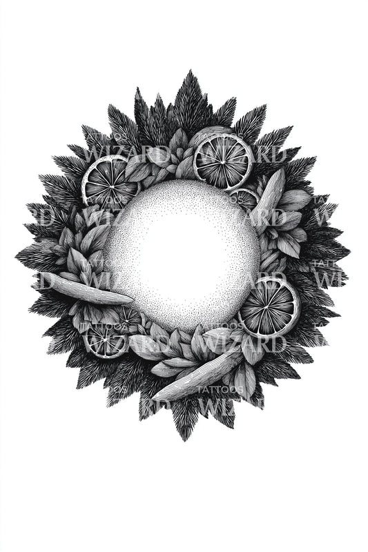 Citrus Winter Wreath Tattoo Design