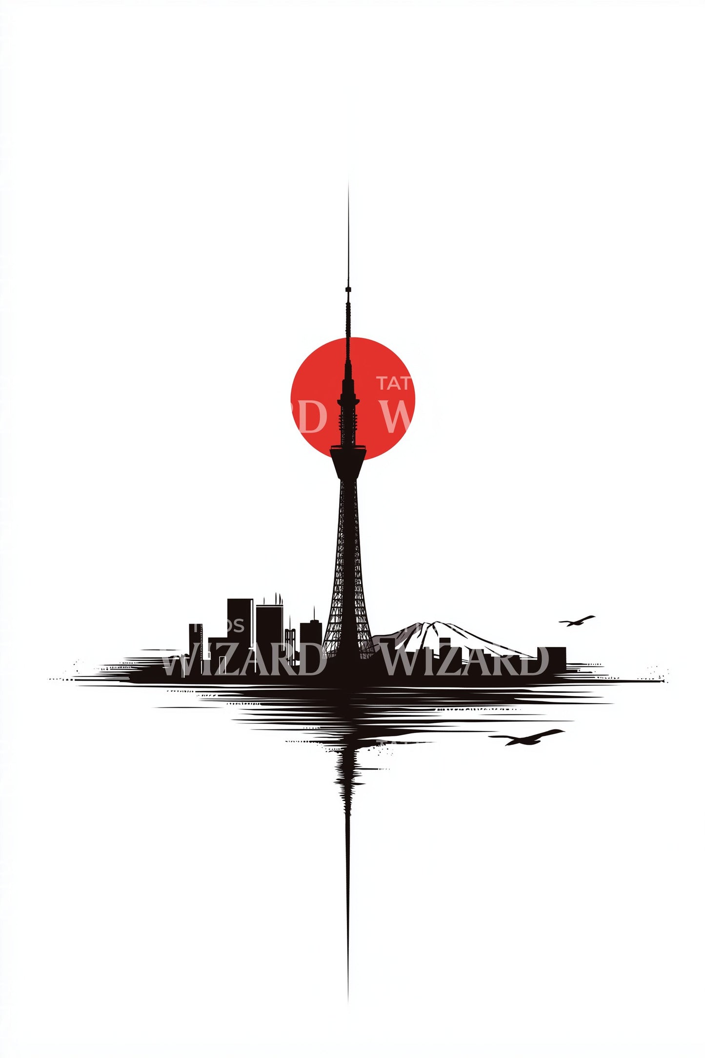 City Skyline Red Sun Tattoo Design