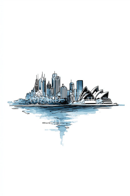 City Skyline Reflection Tattoo Design