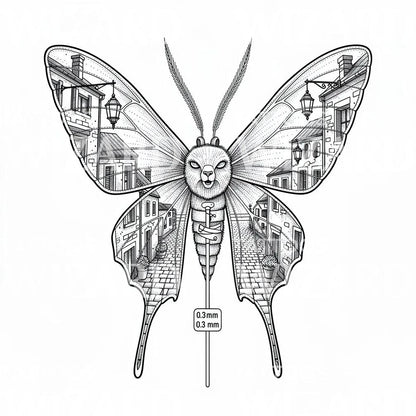 Diseño de Tatuaje Polilla Alada de Ciudad