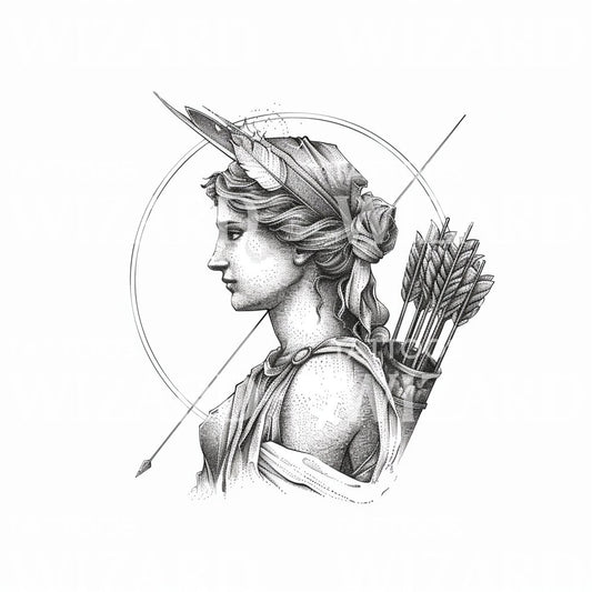 Huntress Goddess Artemis Tattoo Design