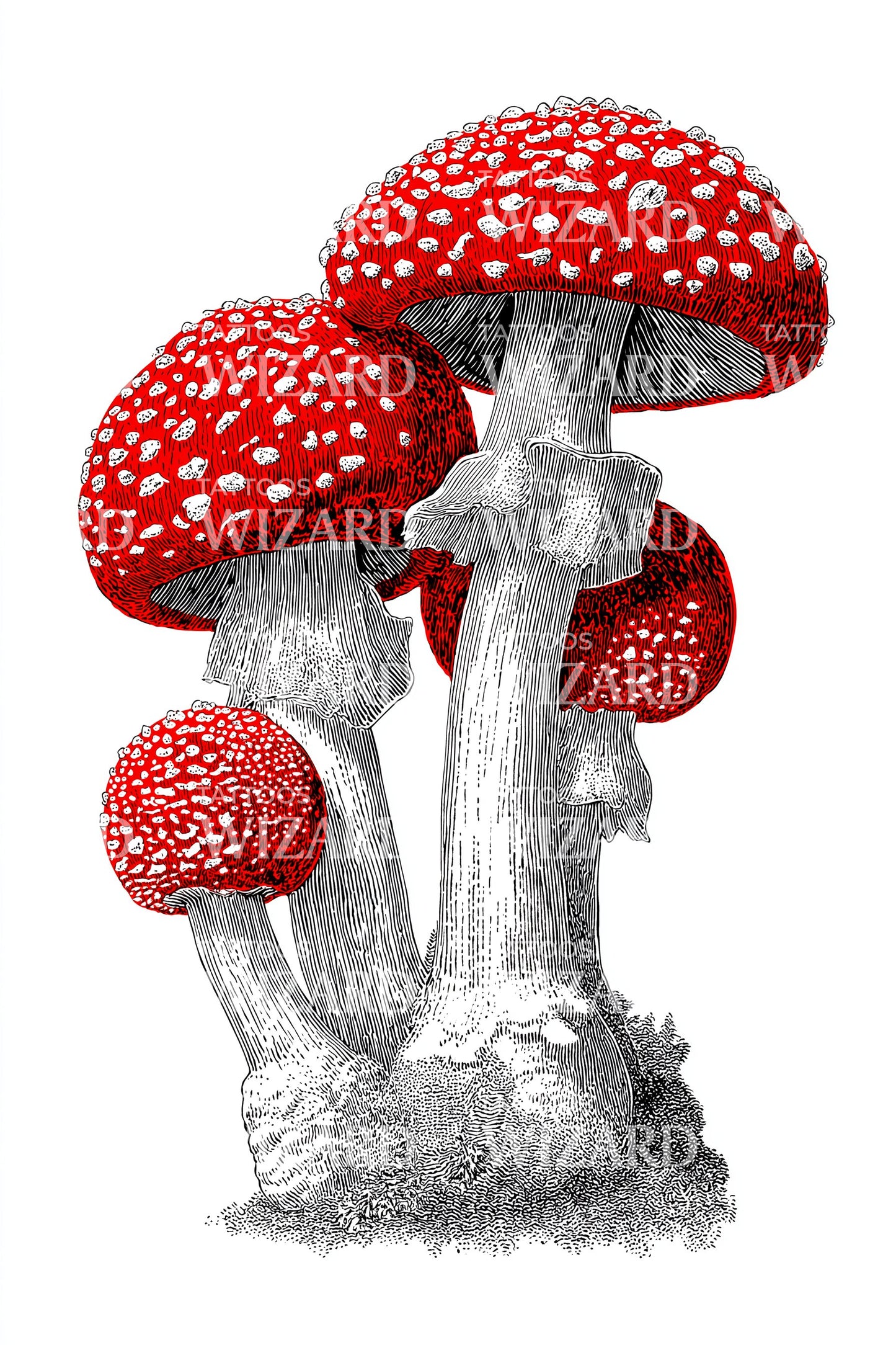 Classic Amanita Trio Tattoo Illustration