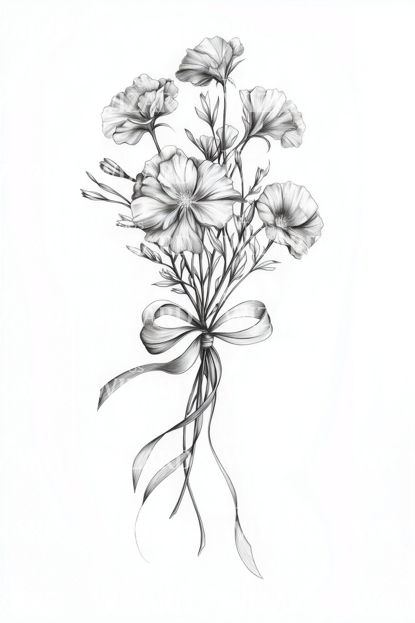 Classic Bouquet Bow Tattoo Design