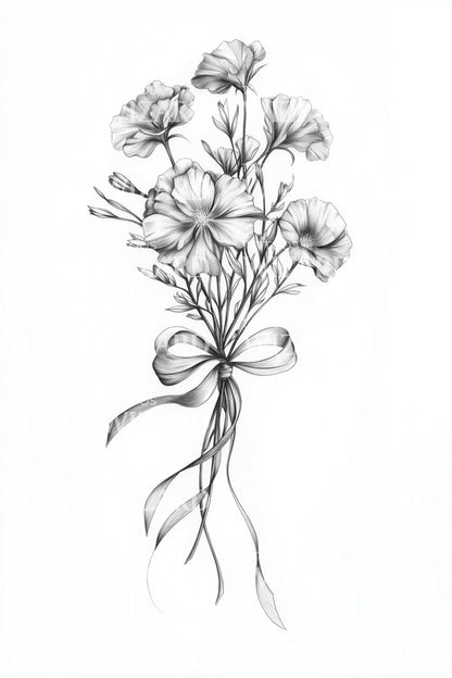 Classic Bouquet Bow Tattoo Design