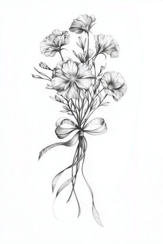 Classic Bouquet Bow Tattoo Design