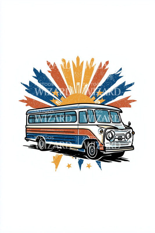 Classic Bus Emblem Tattoo Design
