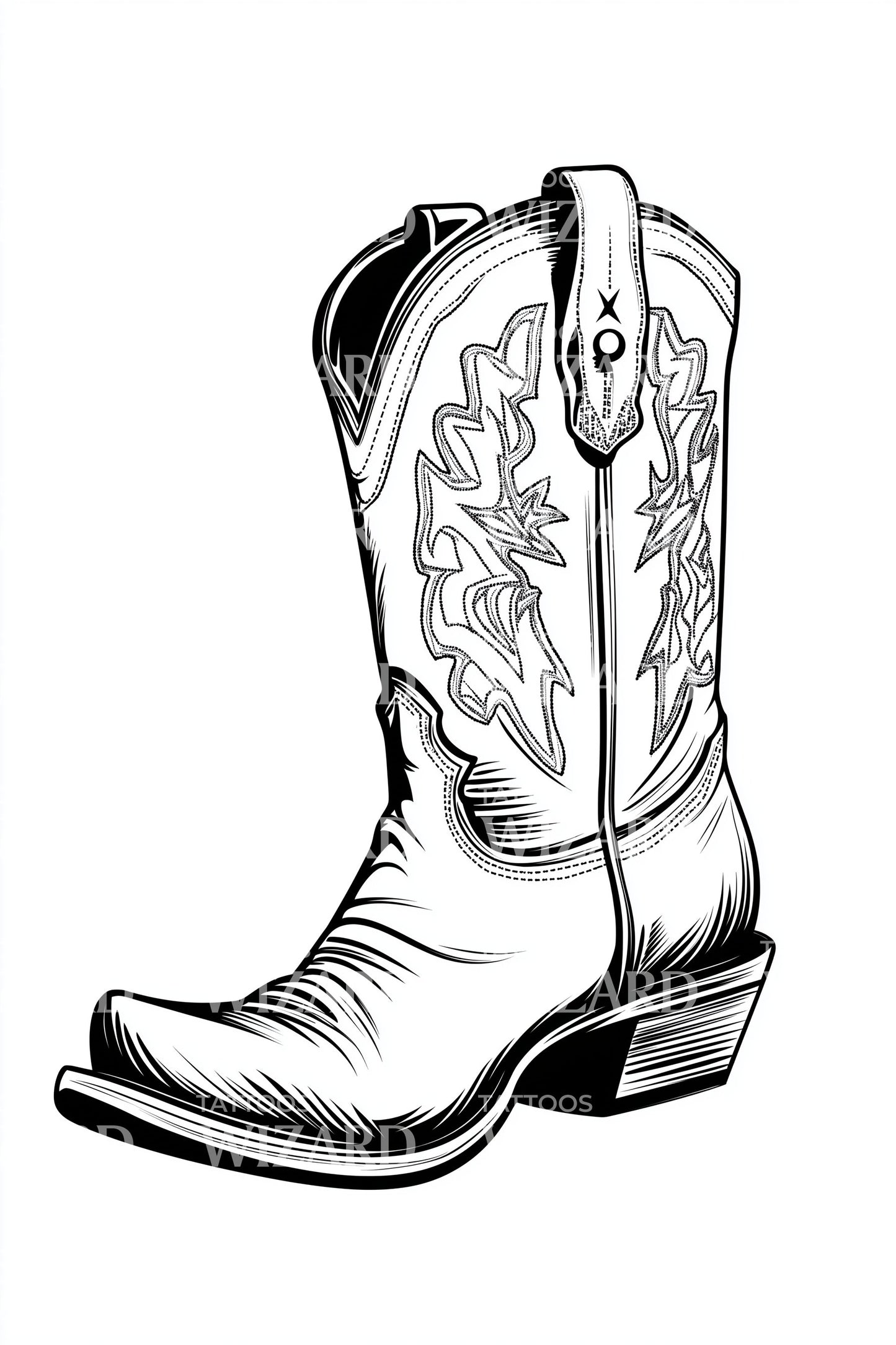 Classic Cowboy Boot Tattoo Illustration