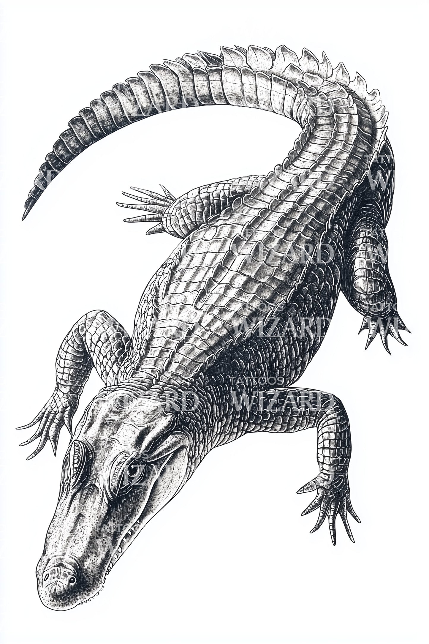 Classic Crocodile Topview Tattoo Design