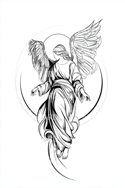 Classic Guardian Angel Tattoo Illustration