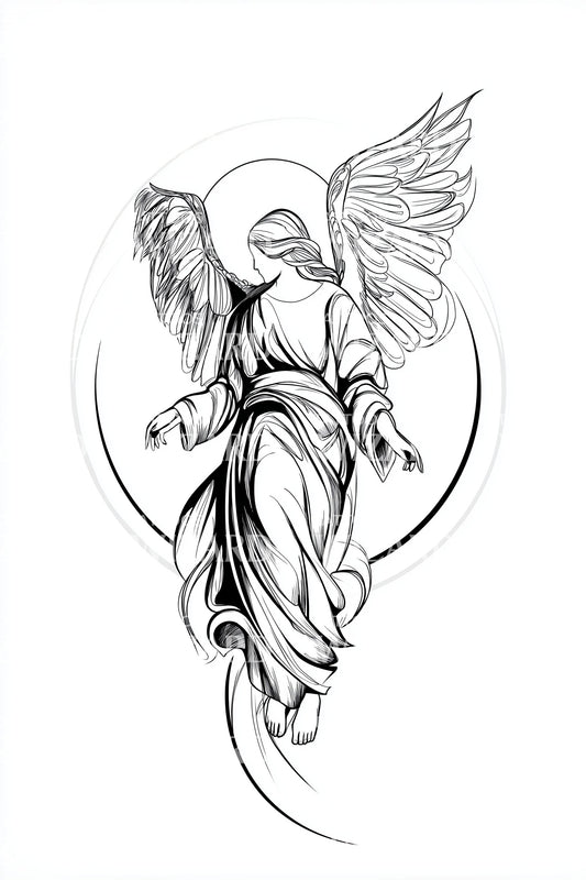 Classic Guardian Angel Tattoo Illustration