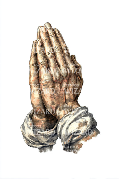 Klassische betende Hände Tattoo Illustration