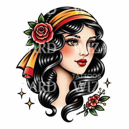 Classic Rose Maiden Tattoo Design