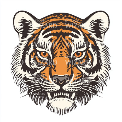 Classic Tiger Flash Tattoo Design